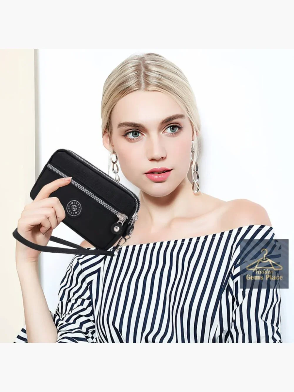 Waterproof Nylon Wristlet Purse with 3 Zippers Small Wallet Clutch Phone Bag